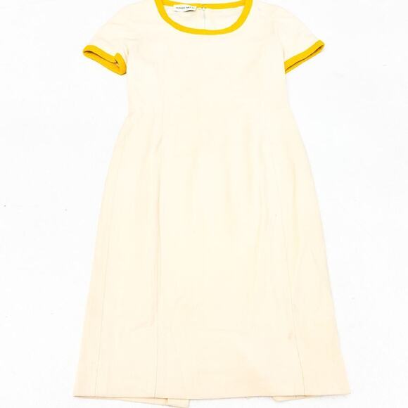 Albert Nipon Contrast Yellow Trim Beige Shift Dress Wool Size 4 - Picture 1 of 7
